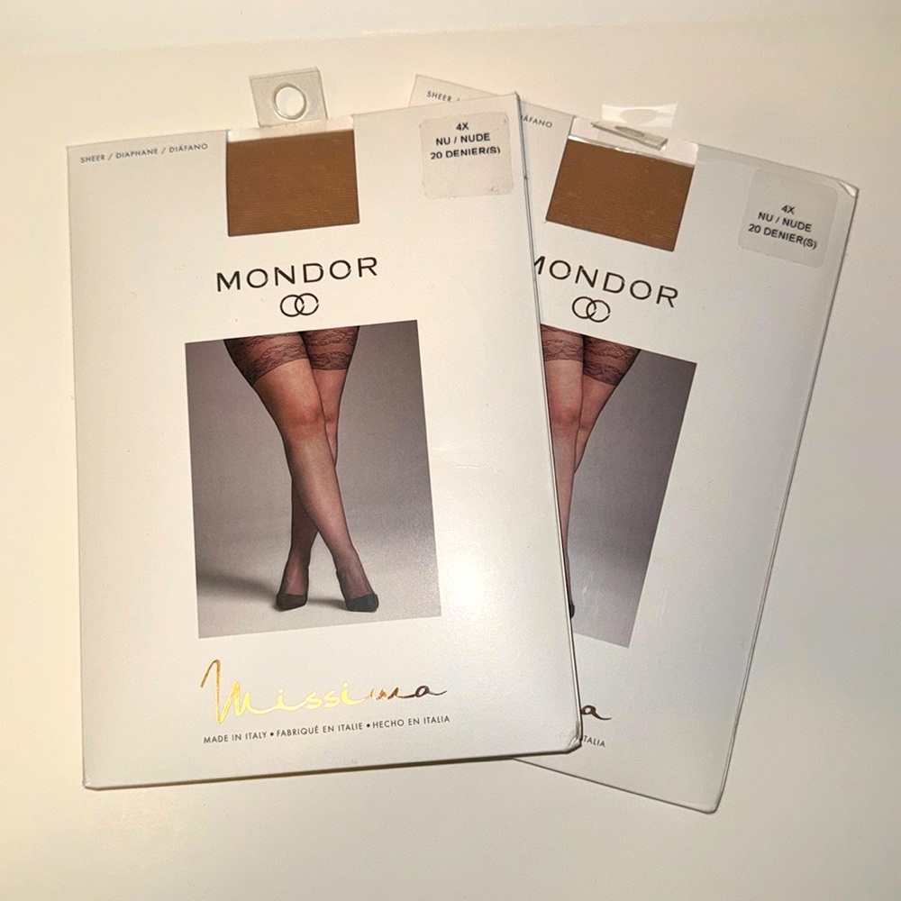 Two pairs of NWT Size : 4X nude colour  20 denier Mondor Missima pantyhose